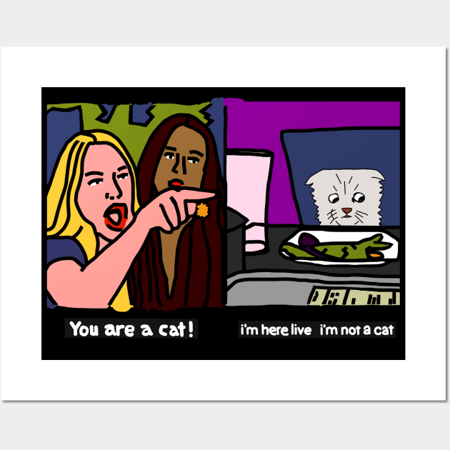 Woman Yelling at Cat Im Not a Cat Funny Memes Wall Art by ellenhenryart